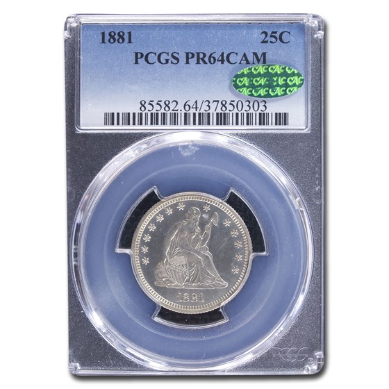 1881 Liberty Seated Quarter PR-64 Cameo PCGS CAC 1881 Liberty Seated Quarter PR-64 Cameo PCGS CAC